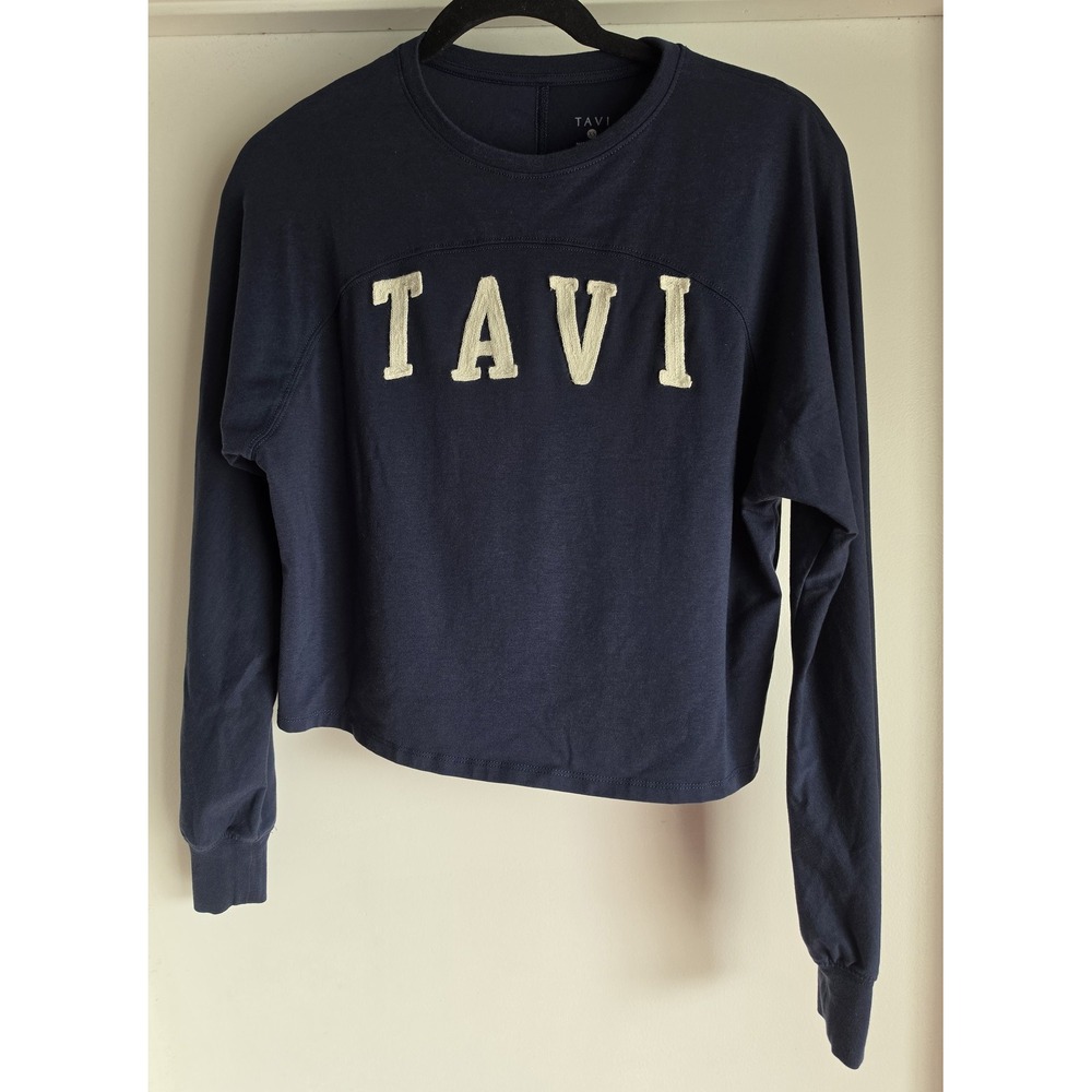 TAVI Women XS Navy Long Sleeve Top Activewear Athleisure Round Neck Pullover